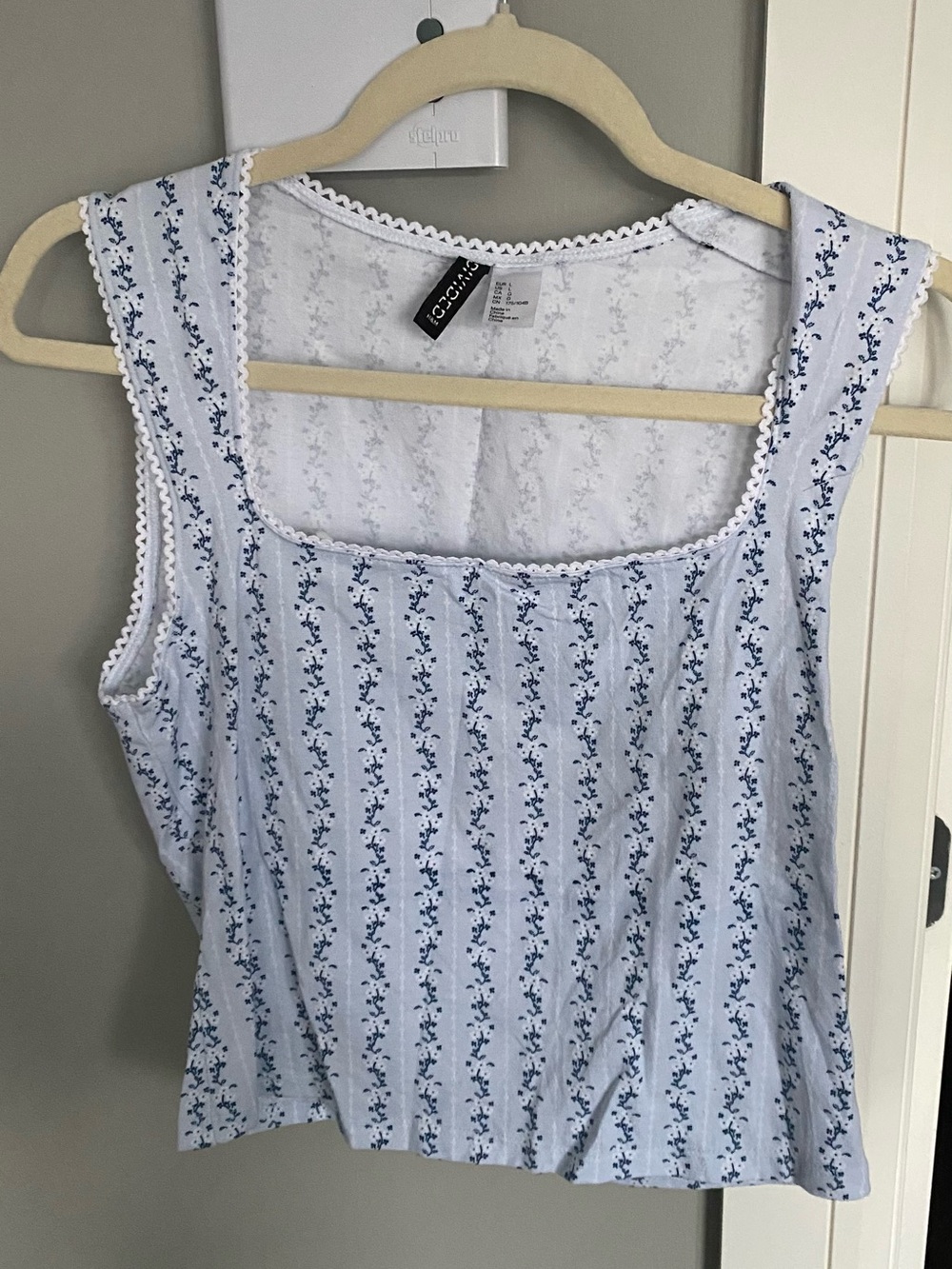 Blue Floral Square Neck Tank Top